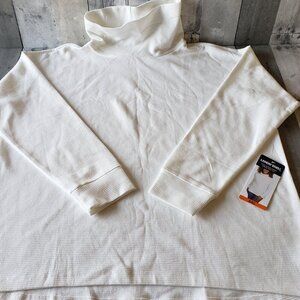 NWT - Lands' End White Ladies' Waffle Funnel Neck Top - Size XXL